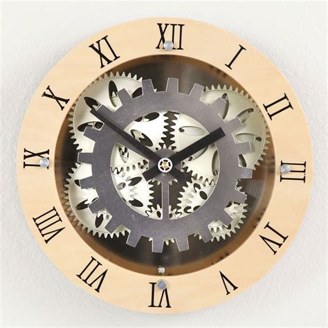 wall clock with gears showing.